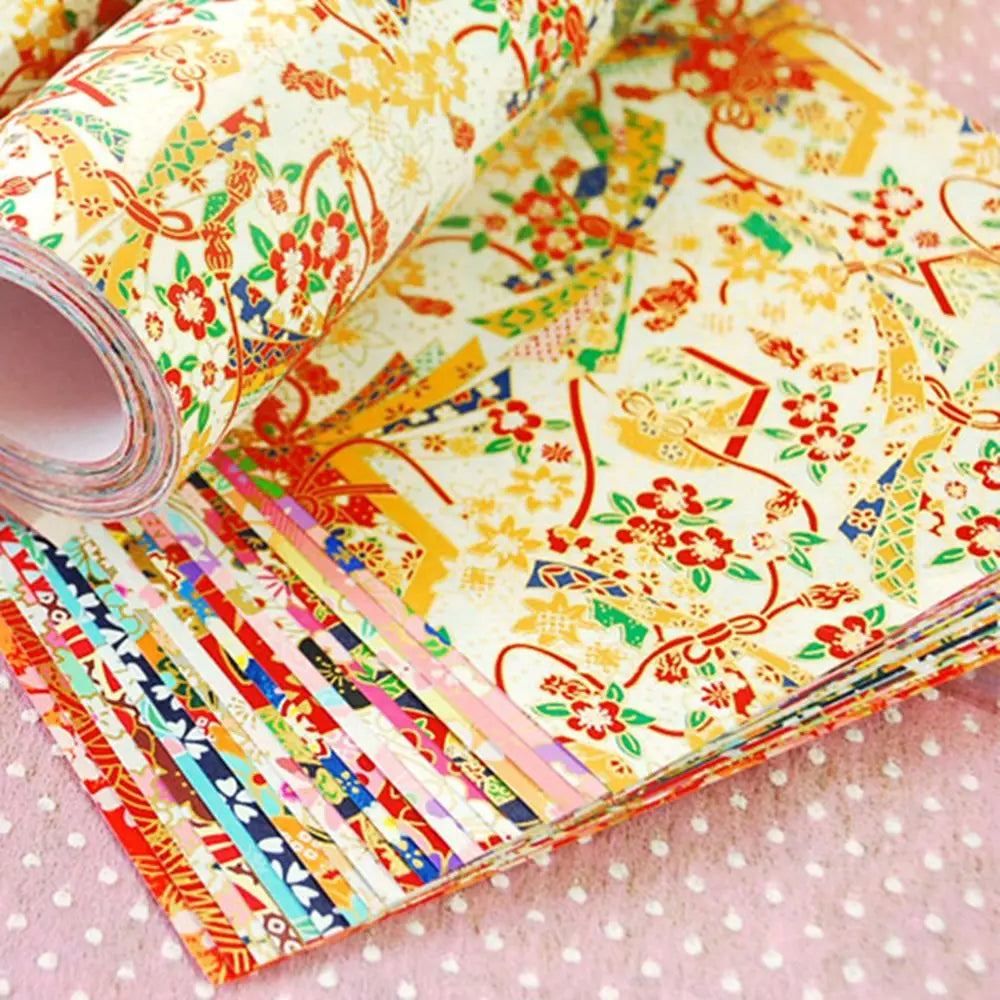 Japanese Style Gold Lines Flower Folding DIY Crane Origami Scrapbook Decor Handmade Craft Paper Vue