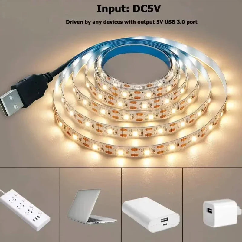 LED Light Strip USB Flexible Tape Lights 5V Indoor Lamp Bar Kitchen Wardrobe TV Backlight Stair Display Cabinet Decor Lighting Vue