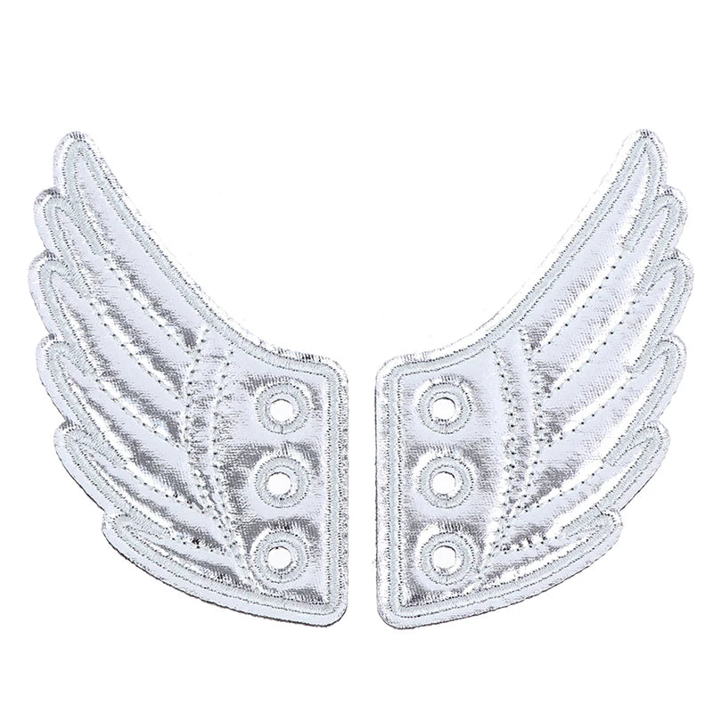 1 Pair Kids Foils Shoes Sneaker Angel Wing Girls Boys Clothing Decor DIY Accessories Vue Silver