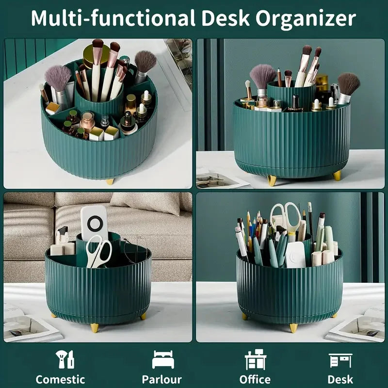 360° Rotating Makeup Organizer Large Capacity Cosmetic Storage Case with 5 Compartments Durable Plastic Vanity Organizer Vue