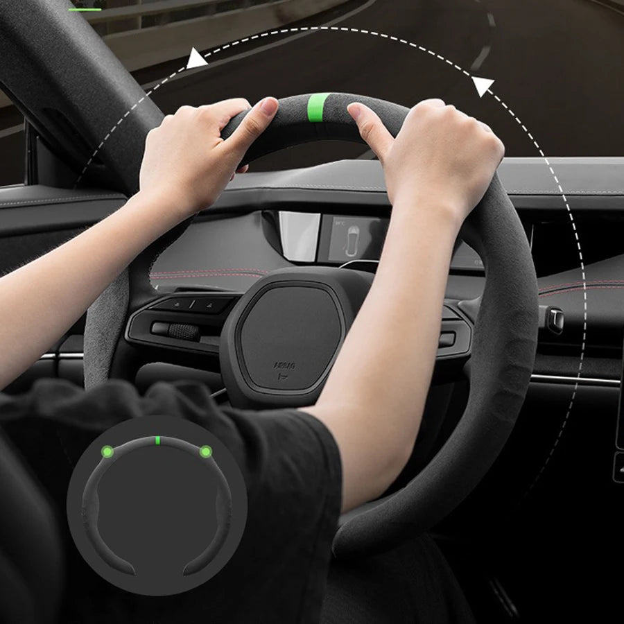 Suede Leather 38cm Car Steering Wheel Cover, Breathable, Auto Decoration For Genesis GV60, GV70, GV80, G80, G70, G90, 2021, 2022 Vue