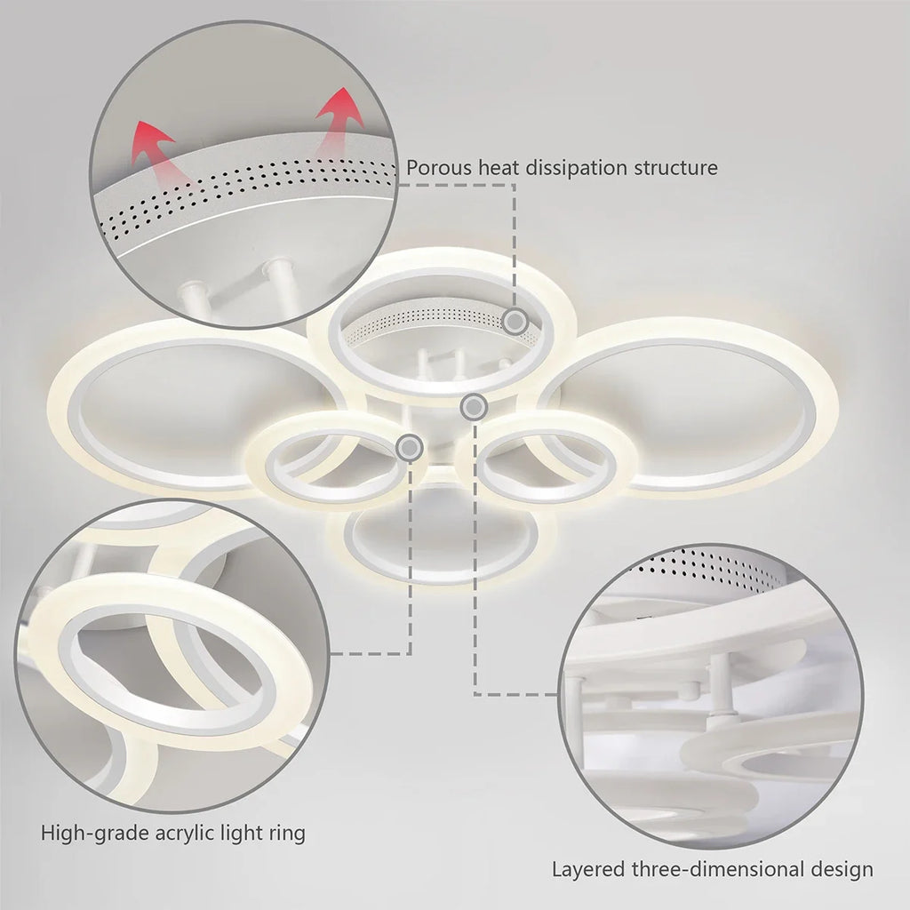 Modern LED Chandelier 4-9Rings Home Remote Control Dimming Led Ceiling Lights for Living Room Bedroom Kitchen Decoration Fixture Vue