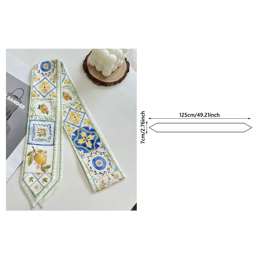 Versatile Fresh Floral Satin Silk Ribbon Scarf Women Summer Long Thin