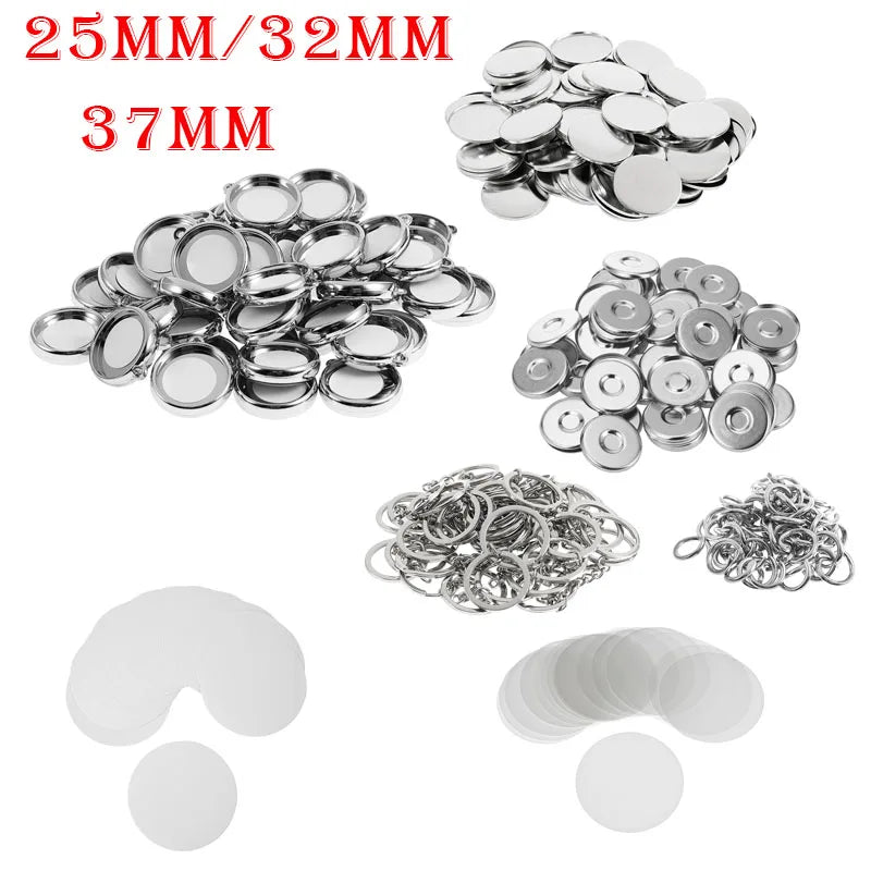 Double-sided Keychain Back Button Parts for Button Maker Machine 25mm 32mm 37mm Round Badge Making Supplies Includes Metal Cover Vue