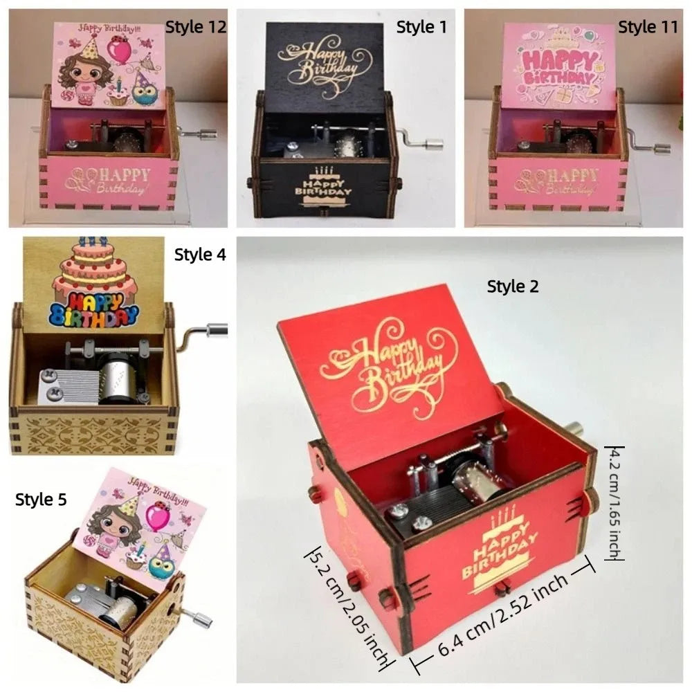 UV Painting Birthday Music Box Retro Laser Engraving Hand Crank Music Box Mechanical Spring Wooden Music Box Holiday Gifts Vue