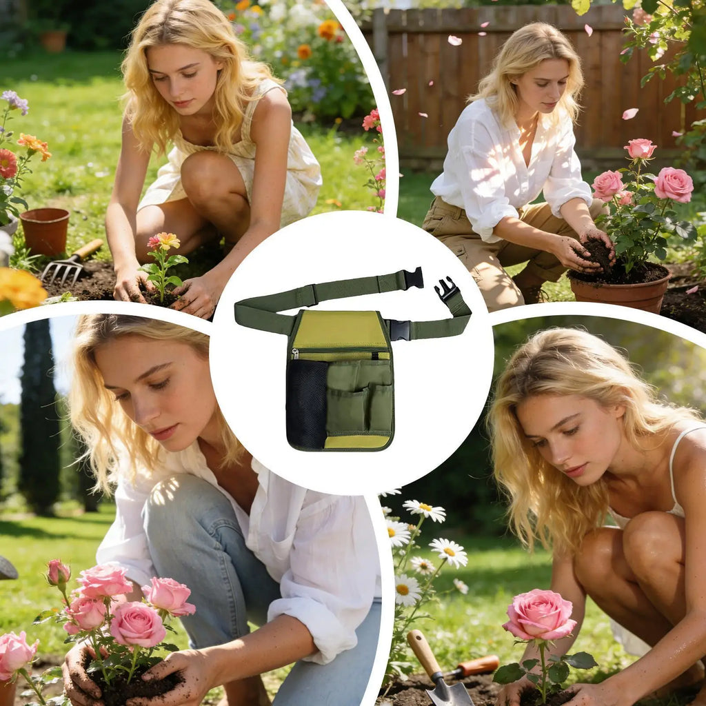 Adjustable Gardening Tool Pouch Belt Multi-Pocket Multifunctional Waist Bag for Outdoor Planting Pruning Harvesting Floral Work Vue
