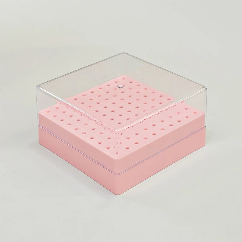 100 Holes Nail Art Drill Storage Box Grinding Polish Head Bit Holder Display Nail Drill Bits Organizer Plastic Nail Stand Vue Pink