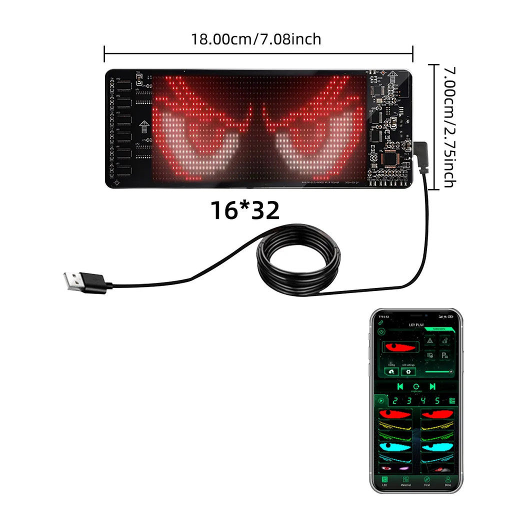 LED Display Full Color Bluetooth Connection Mobile APP Electronic Advertising Screen Flexible USB Car Screen Vue 16X32 None