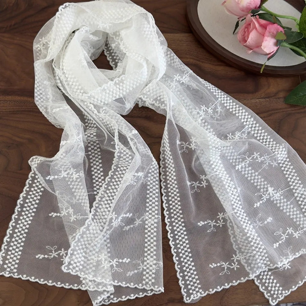 Retro Embroidered Flower Lace Scarf Lightweight Long Sunscreen Shawl Vue Style 1