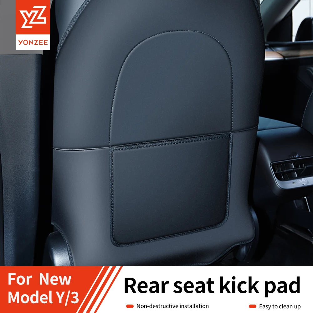 YZ Car Seatback Protector for Tesla Model 3/Y/YL Highland Seat Back Protective Child Anti-Kick Mats Leather Storage Pockets Vue