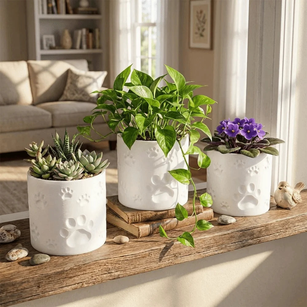 3D Printing Flower Pot Paw Print Cylinder Shape Cactus Planter Plastic Storage Box Succulent Plant Container Desktop Decor Vue