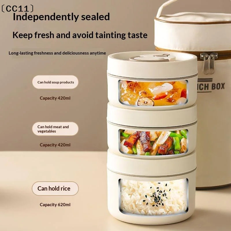 Portable Stainless Steel Thermal Lunch Box With Bag Large Capacity Multi Layer Thermos Bento Box BPA Free Food Container〔CC11〕 Vue