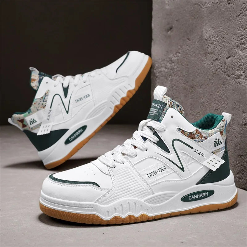 Men's High Top Skate Shoes – Thick Sole Casual Sneakers High Top Sneakers Vue white green 39