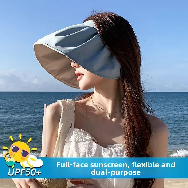 Foldable Sun Hat for Women Summer Wide Brim Breathable Polyester Beach Cap Convertible Headband Outdoor Travel Hat Vue