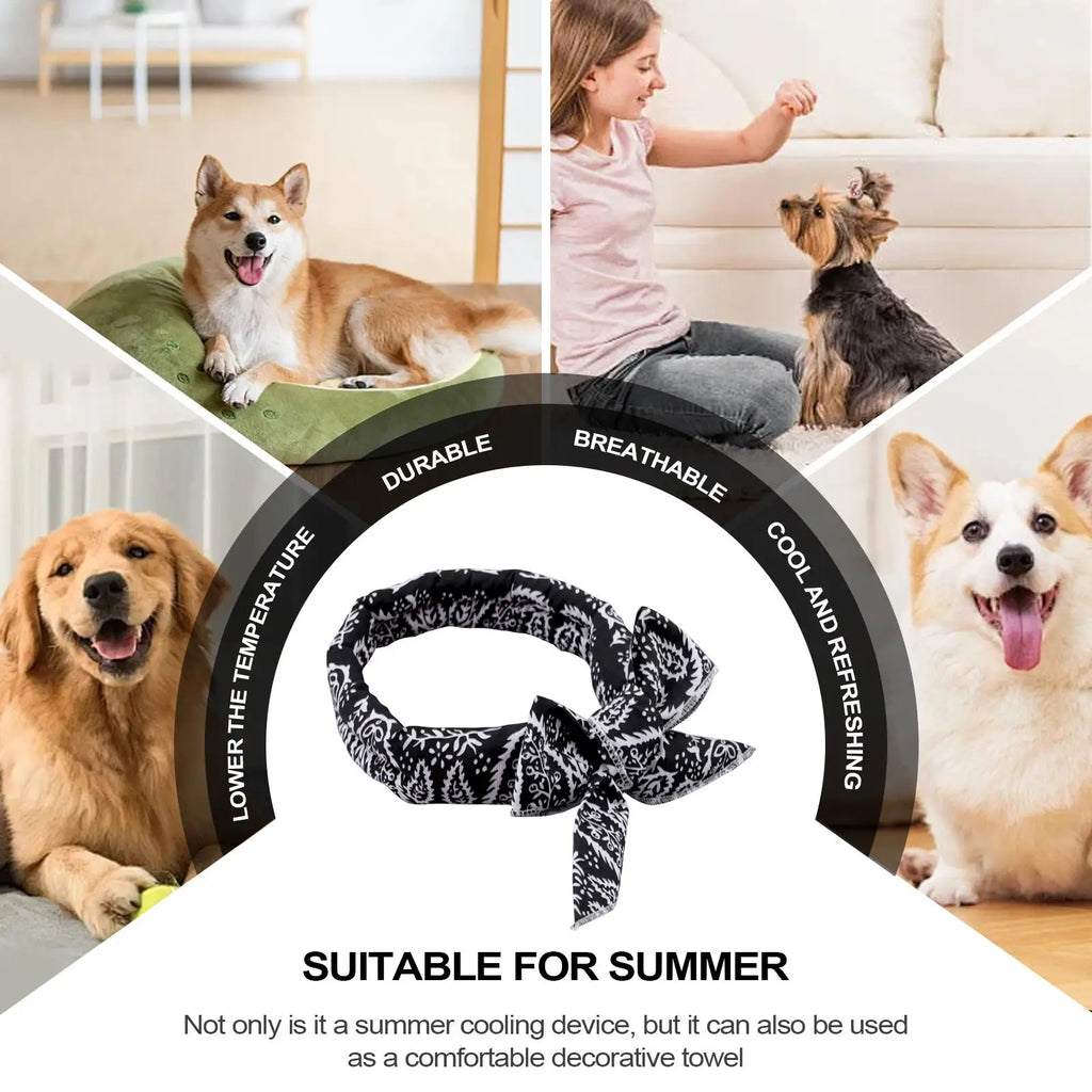 100CM Instant Cooling Dog Bandana, Absorbent Ice Towel Scarf Wrap, Reusable Pet Cooling Scarf for Small Medium Large Dogs Cats Vue