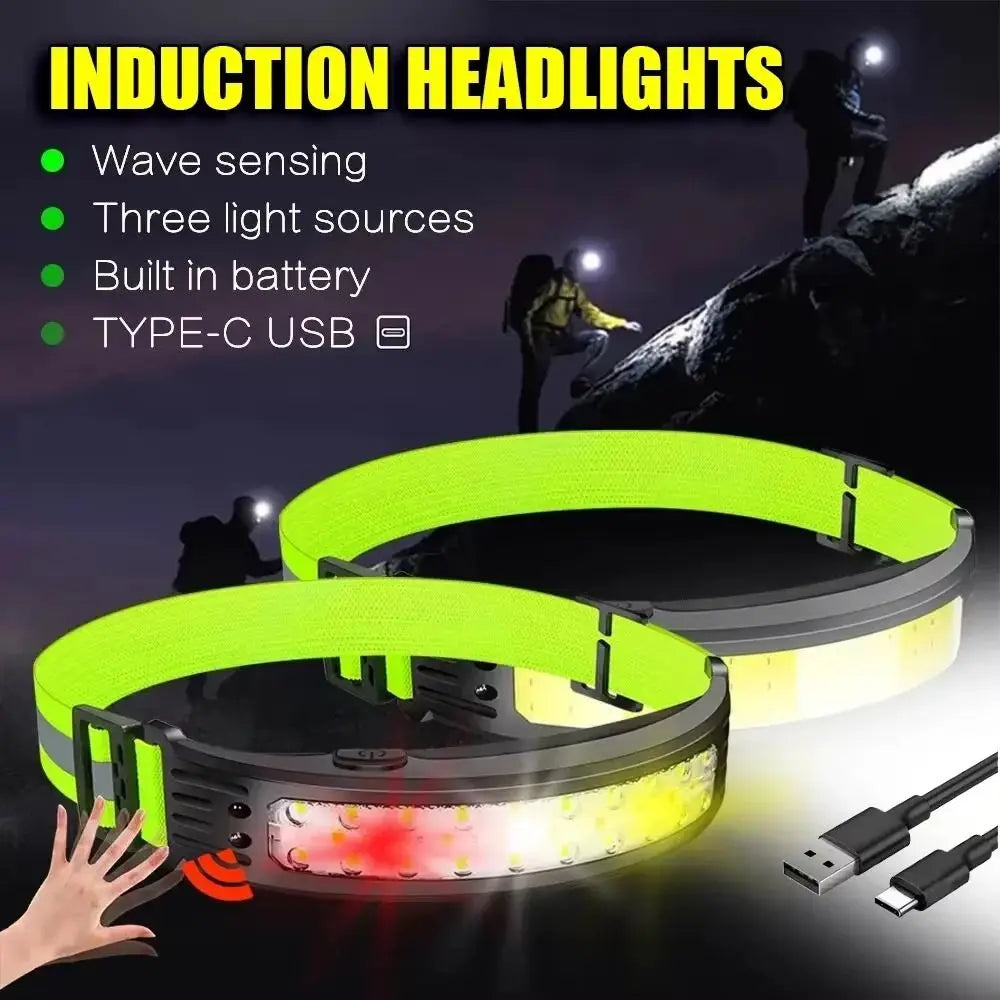 6 Lighting Modes COB LED Headlamp Waterproof Powerful Wave Sensor USB Rechargeable Head Lamp Intelligent Waving Sensor Vue