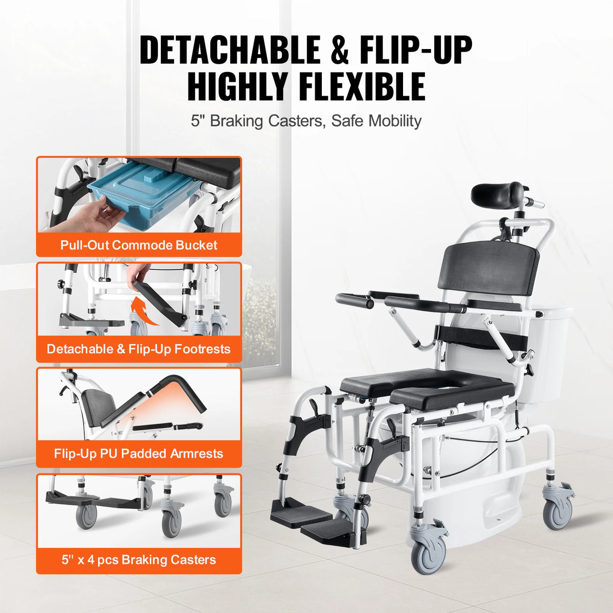 SucceBuy Shower Wheelchair 17.5" Aluminum, 300 lb Capacity Shower Wheelchair Vue