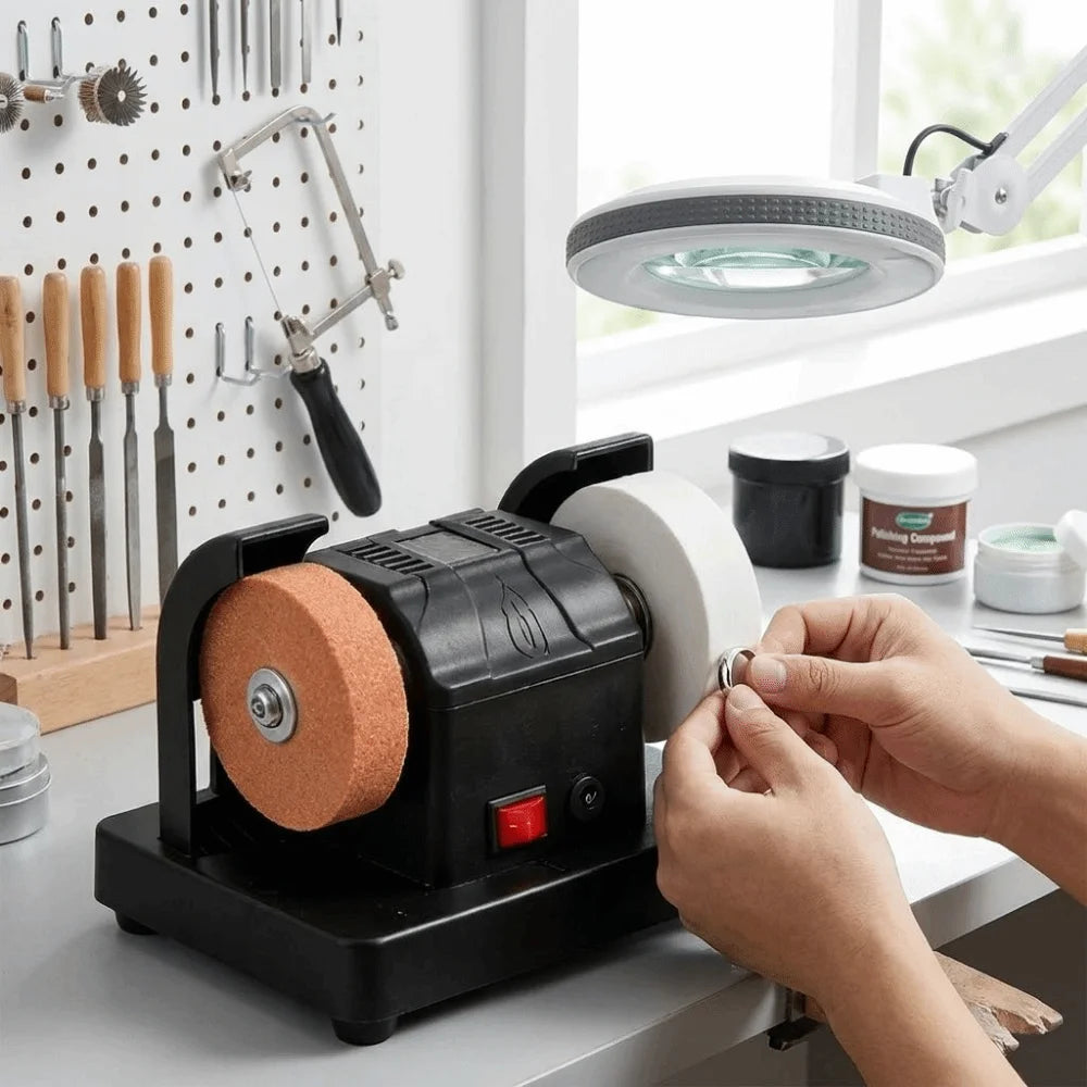 Dual Wheel Mini Bench Grinder Motor-Driven Automatic Electric Sharpener Sturdy Base Grinding Stone Electric Polishing Machine Vue