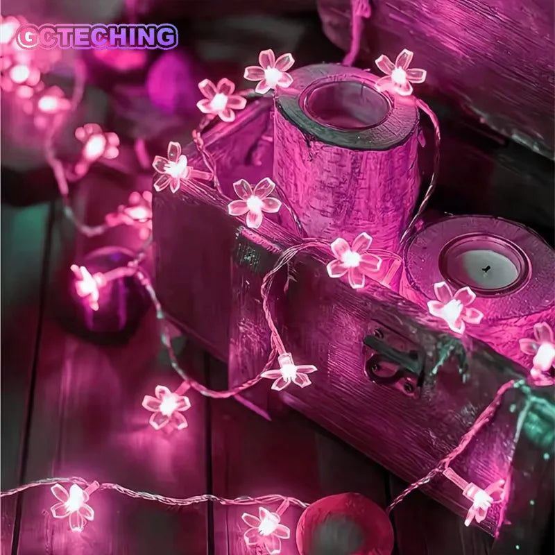 1pc 10M 80LED Cherry Blossom Flower String Lights with 8 Lighting Modes USB Powered for Home Garden Party Festival Decoration Vue