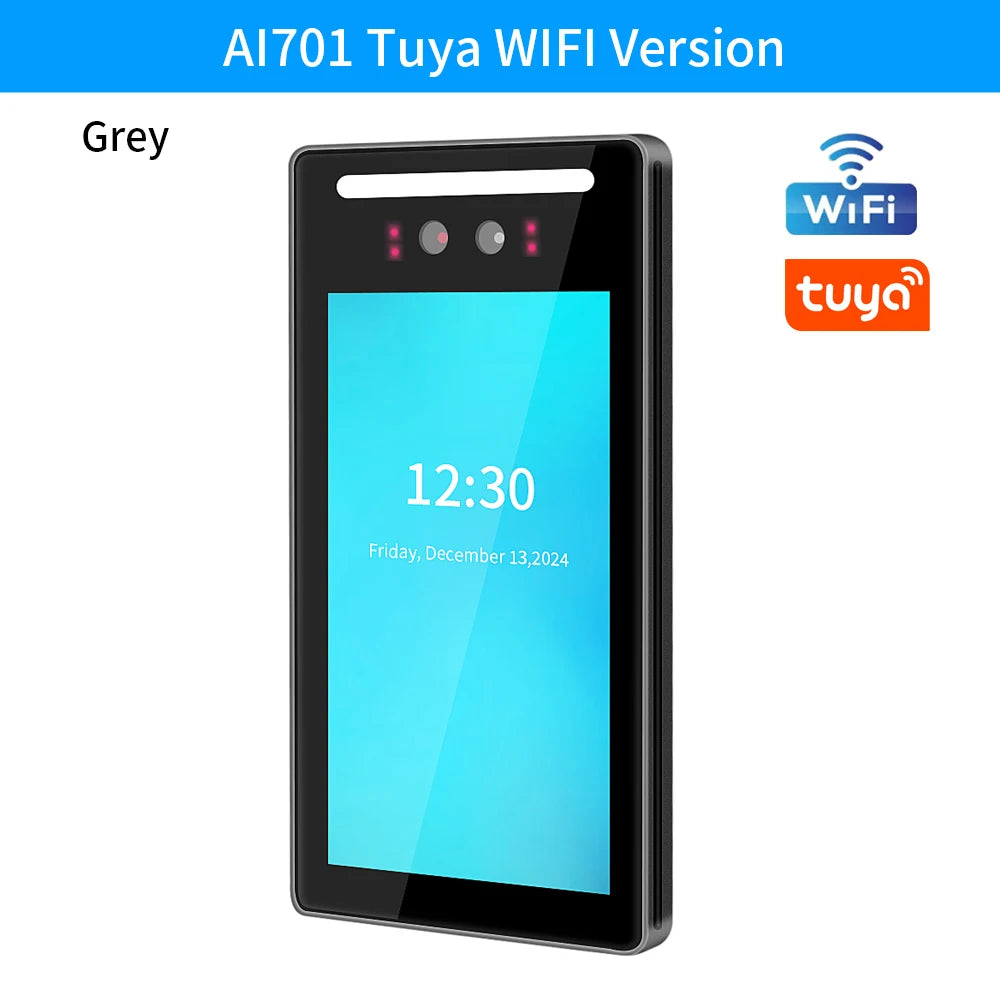 Support Tuya APP 7In Free Cloud API Touch Lcd 2MP Camera Biometric Face Recognition Wifi Password Access Control Time Attendance Vue AI701-Tuya-grey