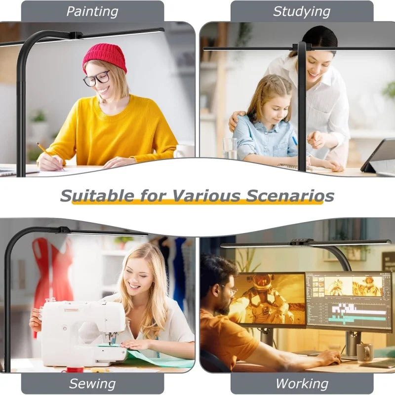 Double Head LED Desk Lamp Dimmable Architect Table Lamps Monitor Light Eye-Caring Desktop Computer Lamp for Office Reading Light Vue
