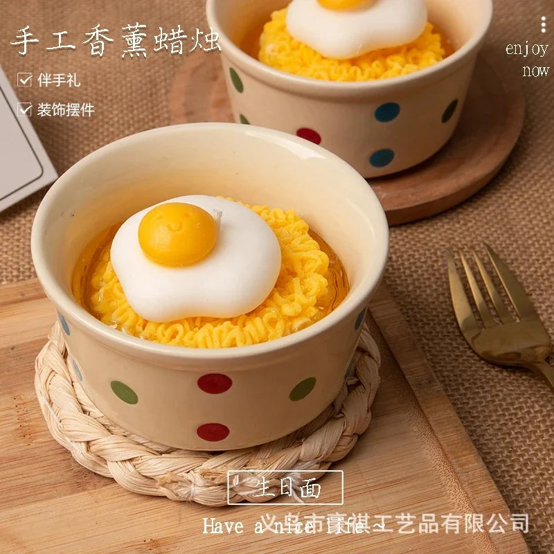 Birthday Noodle Scented Candle Novelty Cute Egg Instant Ramen Gift For Best Friend Party Table Centerpiece Cozy Home Display Vue
