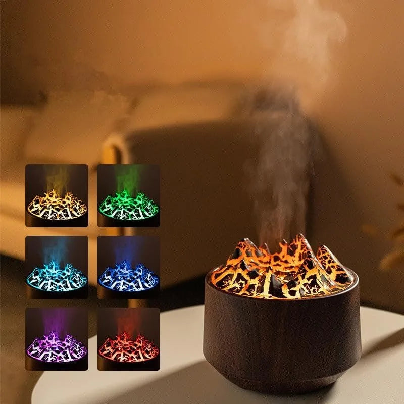 Volcano Flame Aroma Low Noise USB Diffuser Essential Oil Diffuser Bonfire Humidifier with 7-Color Flame Light for Home Office Vue