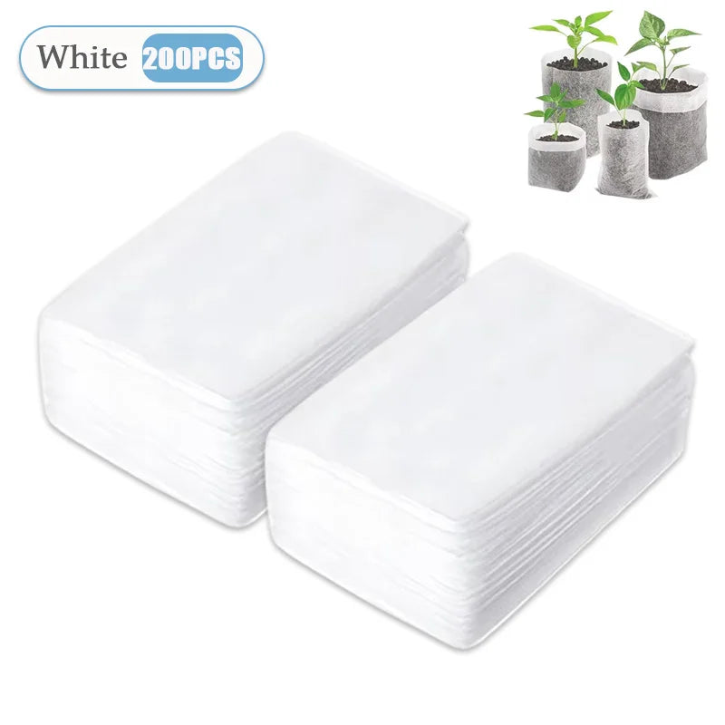 100-1000PCS Eco Friendly Seedling Bags Degradable Flat Mouth Planting Grow Bags for Vegetable Flower Tree Home Garden Nursery Vue White-200PCS Folded 20x22cm