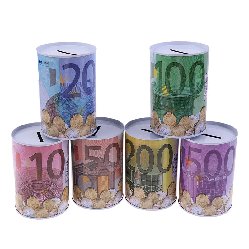 1PCS 11x7.5cm Euro Dollar Money Box Safe Cylinder Piggy Bank Banks For Coins Deposit Boxes Vue