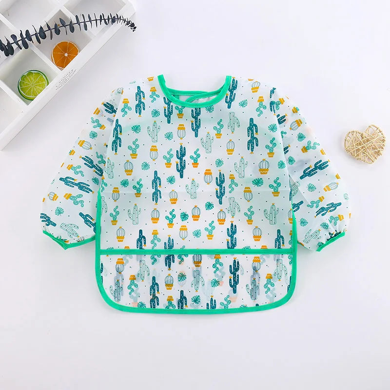 For Kids 0-6 Years New Baby Stuff Toddler Baby BibsCute Children Waterproof Long Sleeve Art Smock Feeding Bib Apron Vue B28 Cactus 100(4-6years)