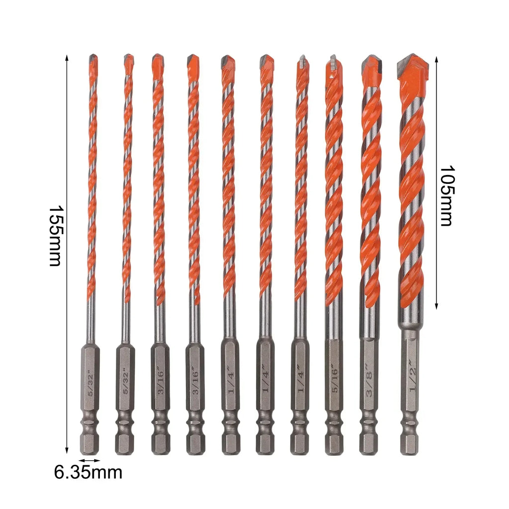 10-Pc Carbide Masonry Drill Bits Set – Concrete, Tile & Brick Masonry Drill Bits Vue