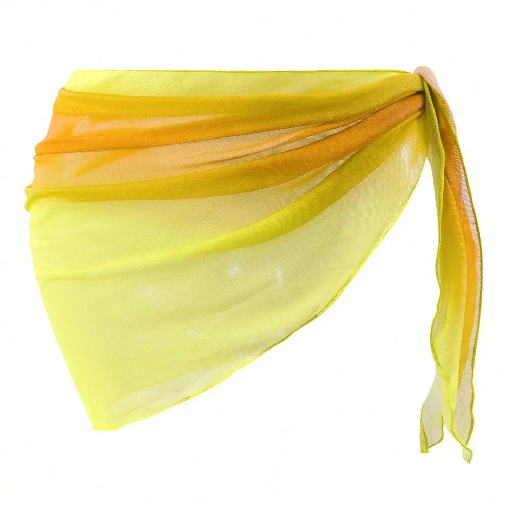 Chiffon Material Beach Dress Short Length Sheer Fabric Sarongs Vue Yellow One Size