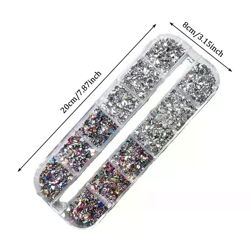 12 Grids/Box Nail Art Multi Shape Flat Back Crystal Rhinestone Dazzling Diamonds Strass Manicure Tip 3d Decoration Vue