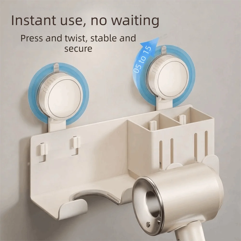 Carbon Steel Suction Cup Hair Dryer Holder No-Drill Wall Mounted Hair Dryer Storage Rack Removable Space Saving Vue