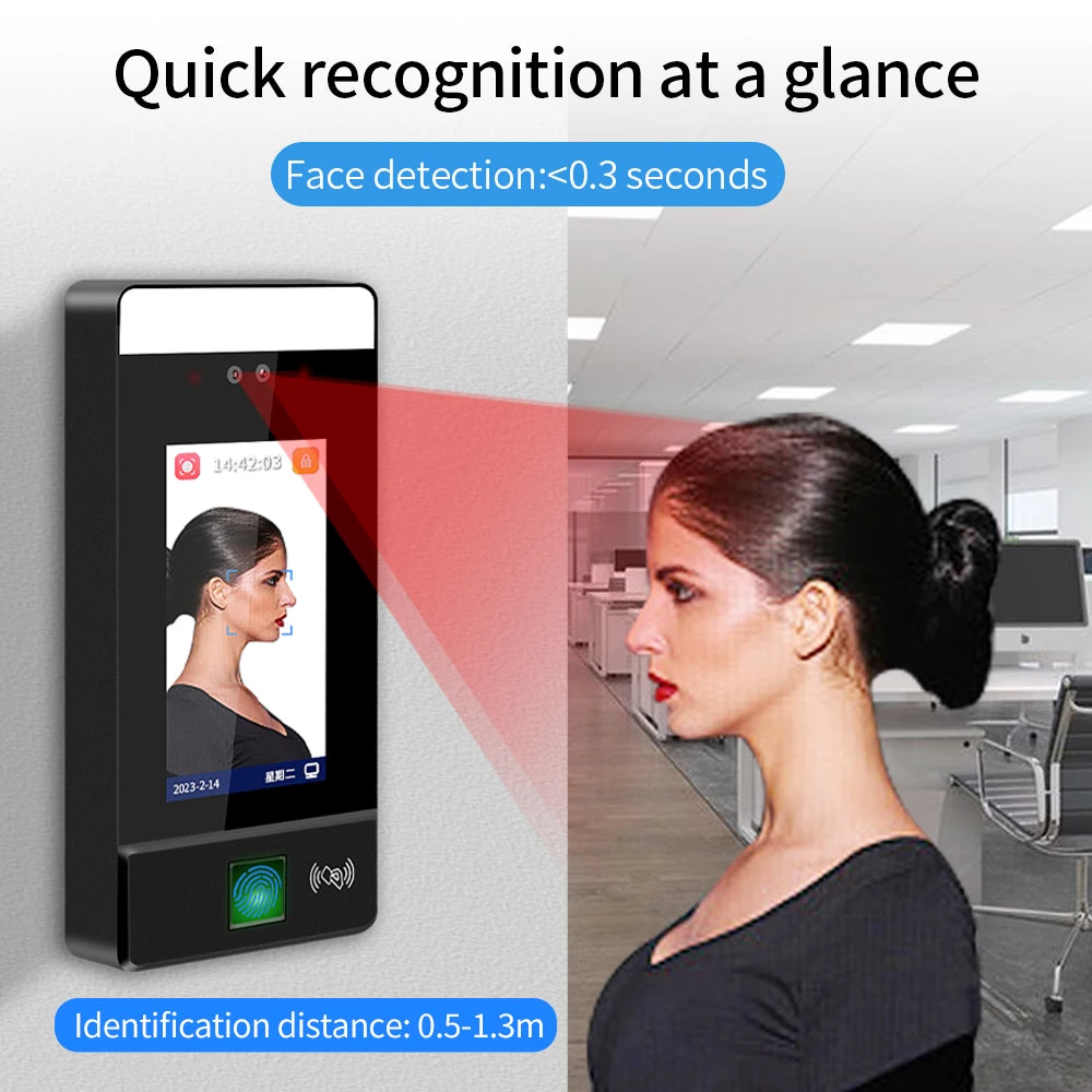 Access Control System 1000 User Capacity Fingerprint & Dynamic Face Recognition Gate Opening Attendance Device with Facial Logs Vue
