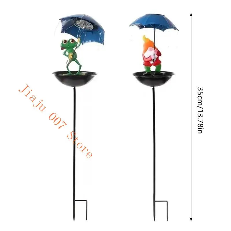 Solar Frog Bird Feeder with LED Light & Garden Ground Spike Solar Garden Ornament Vue