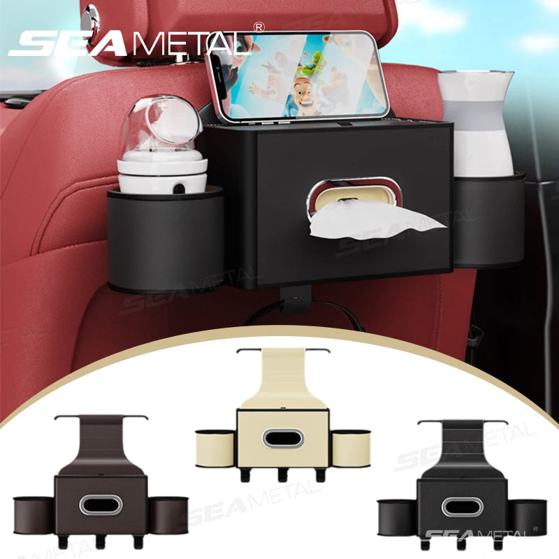 SEAMETAL Car Seat Back Storage Box Multifunctional Cup Holders Phone Stand Tissue Box Hook 5 In 1 Backseat Hanging Organizer Box Vue