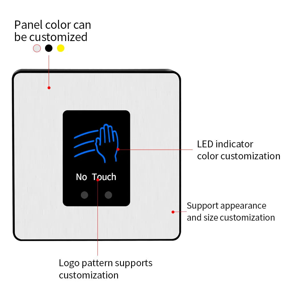 Aluminum Infrared Sensor Exit Switch Push Button No Touch Contactless Door Release Opener 12V with LED Time Delay for Smart Home Vue