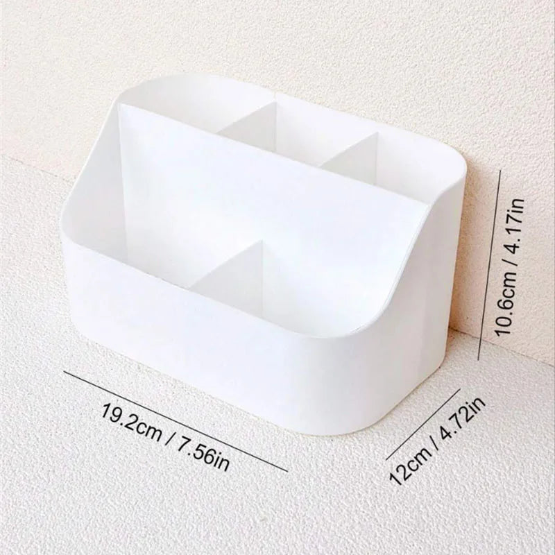 Multi-compartment Makeup Storage Box Desktop Vanity Organizer Cosmetic Tools Sponge Organzier Box for Lipstick Powder Palette Vue White