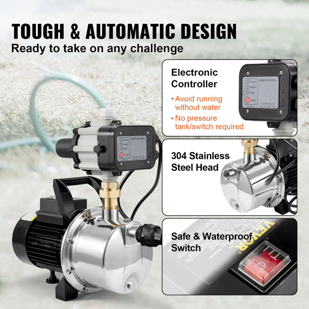 1HP Shallow Well Jet Pump – Auto Controller, 23 GPM Booster Shallow Well Jet Pump Vue