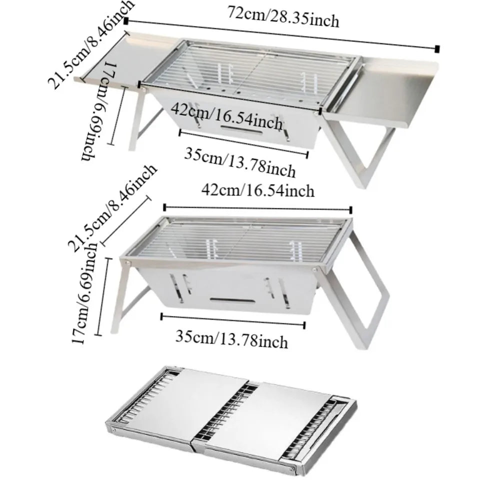Stainless Steel Folding Barbecue Stove Adjustable Heat Setting Rust-proof Barbecue Grill Extendable Grill Rack Outdoor Vue