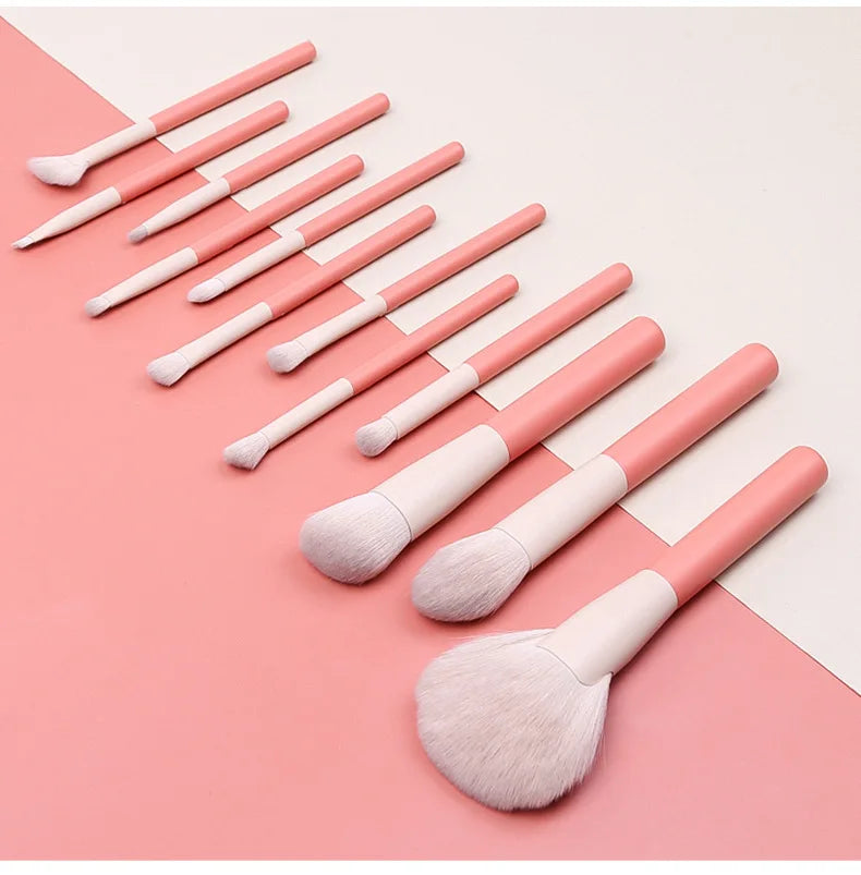 12pcs/set with bag Makeup Brushes Set Cosmetic Powder Eye Shadow Blush Blending Beauty Make Up Tool Brush Pink Vue