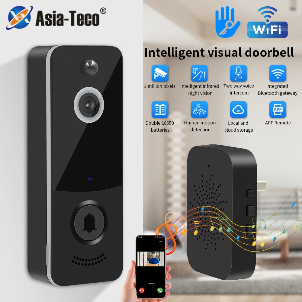 2.4G WIFI Video Doorbell 1080P TTLOCK Outdoor Security Protection Wireless infrared night vision Intercom Camera Ringing Bell Vue Default Title