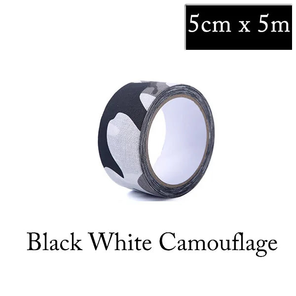 1 Roll 5cm*5m Camouflage Self-Adhesive Tape Hide Cover Anti-Skid Warning Tape For Outdoor Sports Hunting Fishing Cover Vue Black-White