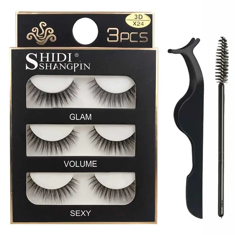 Eyelashes 3d mink lashes natural long make up false eyelashes eyelash brushes makeup eye lashes tweezers 3d lashes maquiagem Vue 3pairs X24kit