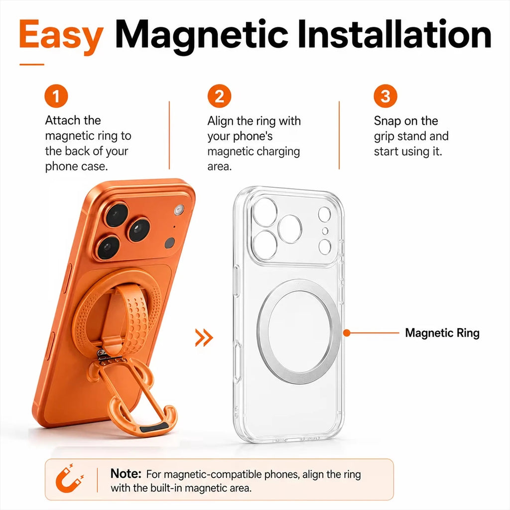 Magnetic Ring iPhone Holder For MagSafe Grip Simplicity Rotation for Phone Foldable Bracket Vue