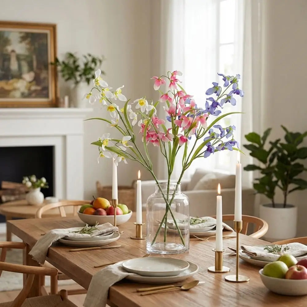 50CM Length Artificial Orchid Flower with Leaves Realistic Simulation Flowers Plastic Plants Vivid Orchid Flower Branch Vue