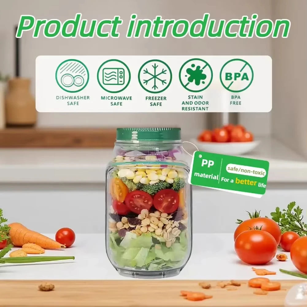 Leakproof Salad Box Portable Breakfast Fruit Storage Box Plastic Salad Container with Side-opening Cover For Picnic Home Office Vue