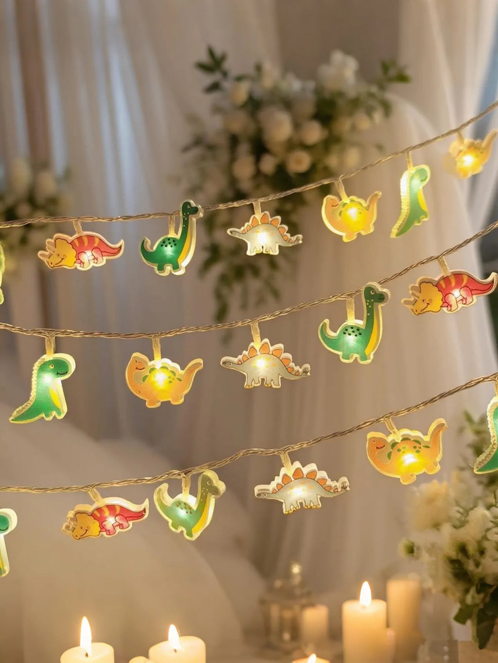 Cartoon Dinosaur LED Fairy String Lights Kids Bedroom Birthday Party Indoor Warm Decor Lamp Gift Vue