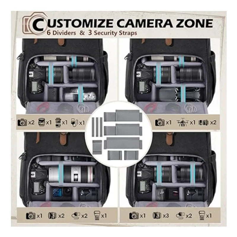 New Photography Backpack SLR Casual Outdoor Backpack Photography Bag Anti-splashing Water Wear-resistant Canvas Backpack Vue